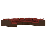 10 Piece Patio Lounge Set with Cushions Brown Poly Rattan