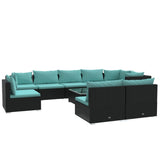 10 Piece Patio Lounge Set with Cushions Poly Rattan Black