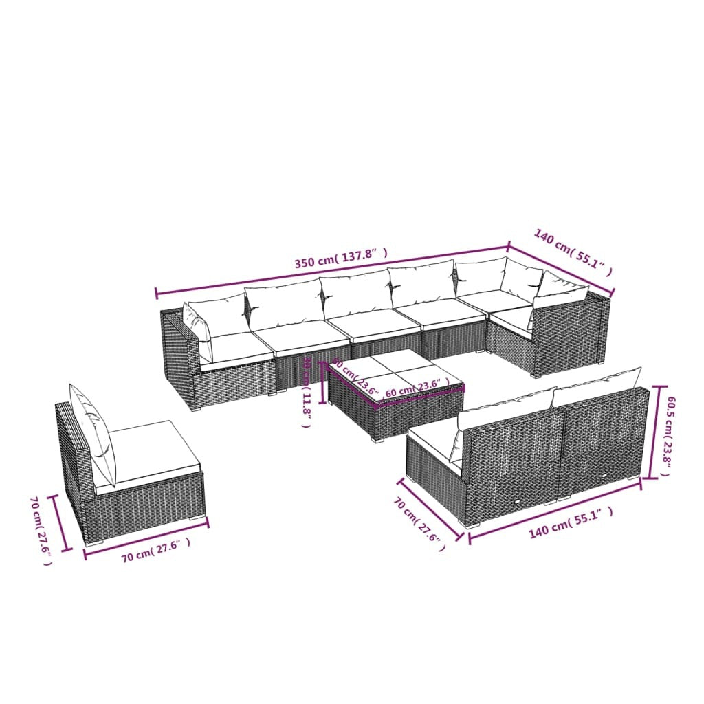 10 Piece Patio Lounge Set with Cushions Poly Rattan Black