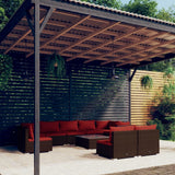 10 Piece Patio Lounge Set with Cushions Poly Rattan Brown
