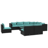 10 Piece Patio Lounge Set with Cushions Poly Rattan Black