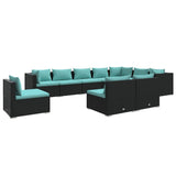 10 Piece Patio Lounge Set with Cushions Poly Rattan Black