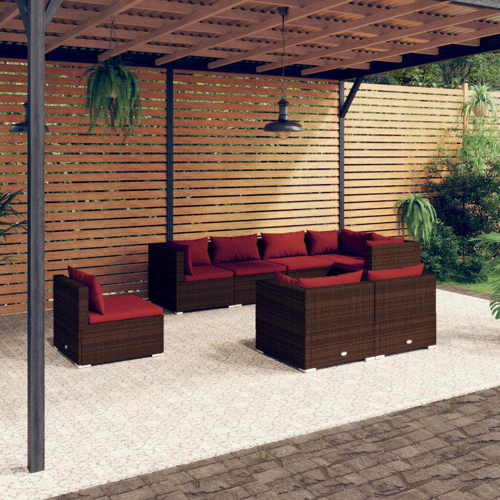 8 Piece Patio Lounge Set with Cushions Poly Rattan Brown