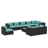 10 Piece Patio Lounge Set with Cushions Poly Rattan Black