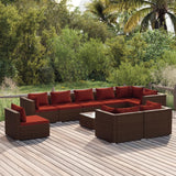 10 Piece Patio Lounge Set with Cushions Poly Rattan Brown