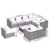 10 Piece Patio Lounge Set with Cushions Poly Rattan Black