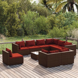 10 Piece Patio Lounge Set with Cushions Poly Rattan Brown
