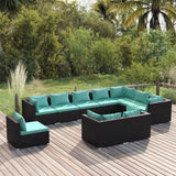 10 Piece Patio Lounge Set with Cushions Poly Rattan Black