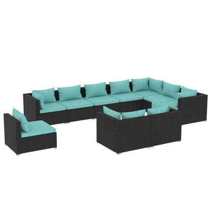 10 Piece Patio Lounge Set with Cushions Poly Rattan Black