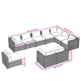 10 Piece Patio Lounge Set with Cushions Poly Rattan Black