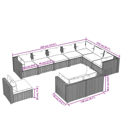 10 Piece Patio Lounge Set with Cushions Poly Rattan Black