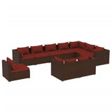 10 Piece Patio Lounge Set with Cushions Poly Rattan Brown