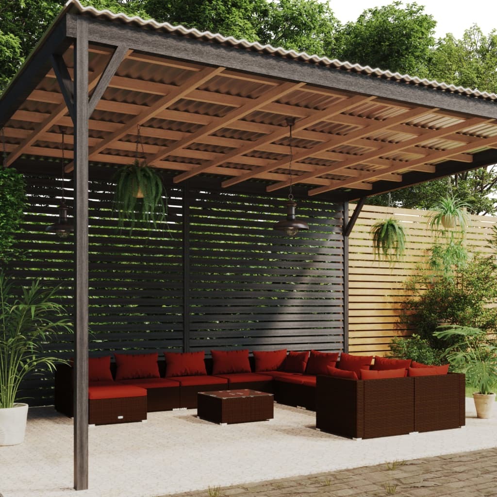 12 Piece Patio Lounge Set with Cushions Poly Rattan Brown