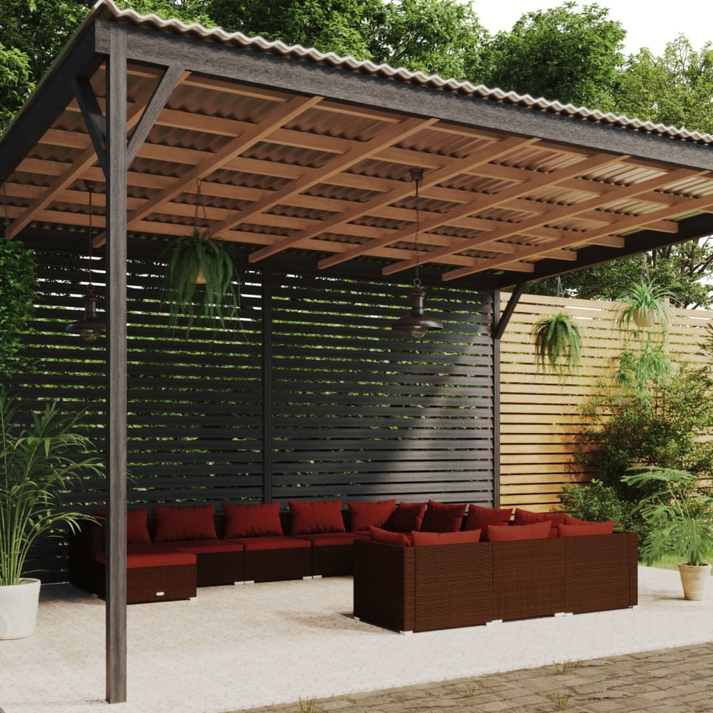 12 Piece Patio Lounge Set with Cushions Poly Rattan Brown