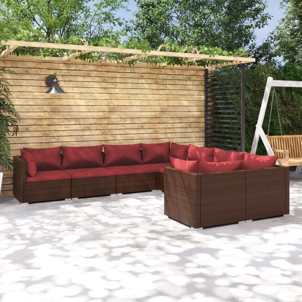 8 Piece Patio Lounge Set with Cushions Poly Rattan Brown