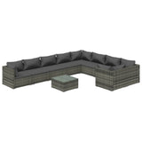 10 Piece Patio Lounge Set with Cushions Poly Rattan Gray