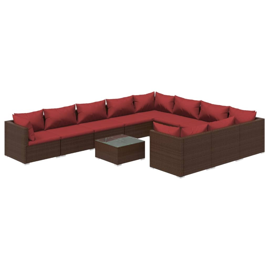 11 Piece Patio Lounge Set with Cushions Poly Rattan Brown
