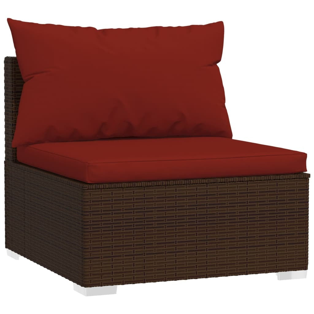 11 Piece Patio Lounge Set with Cushions Poly Rattan Brown