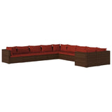10 Piece Patio Lounge Set with Cushions Poly Rattan Brown