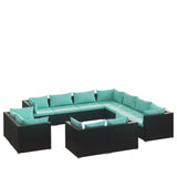 11 Piece Patio Lounge Set with Cushions Black Poly Rattan