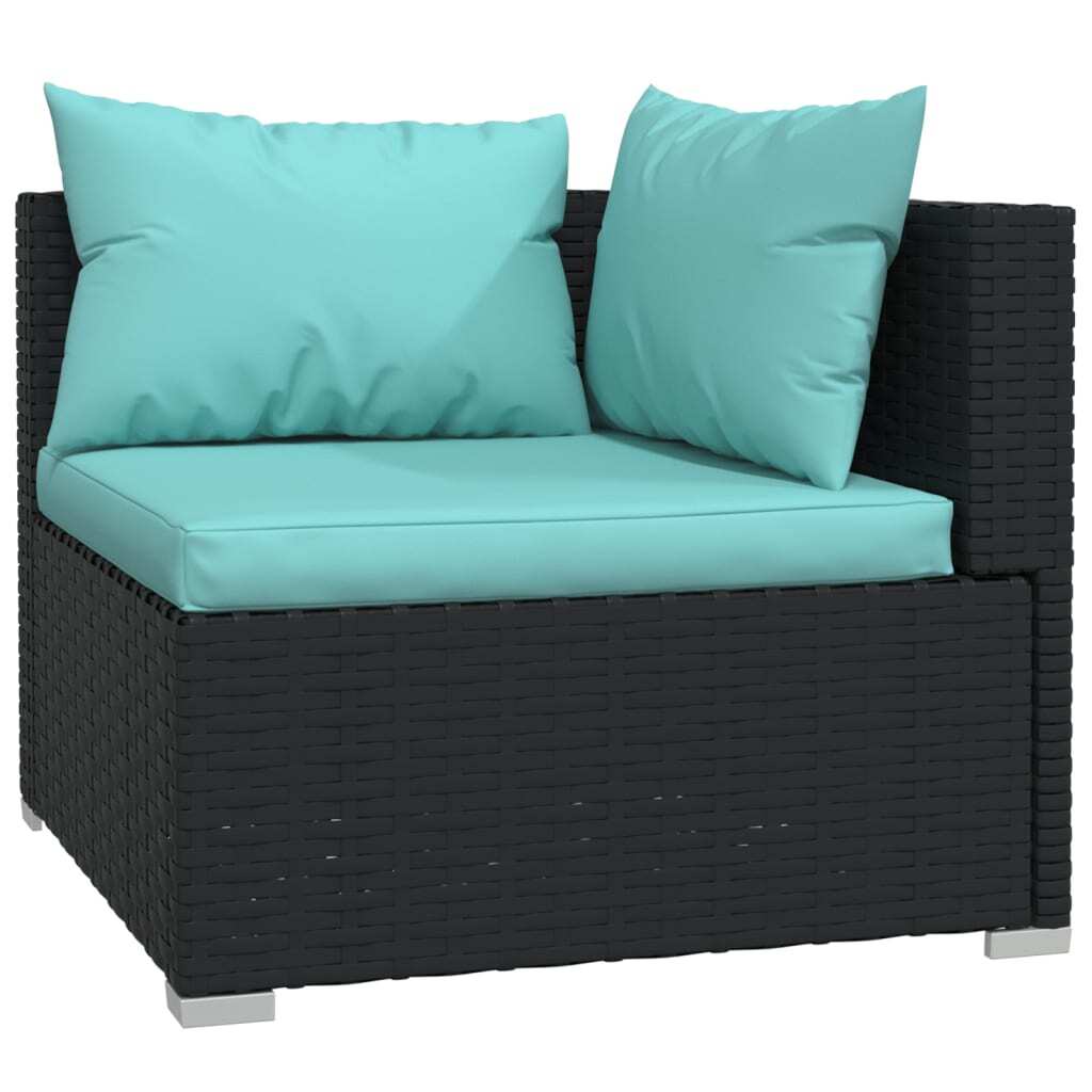 11 Piece Patio Lounge Set with Cushions Black Poly Rattan