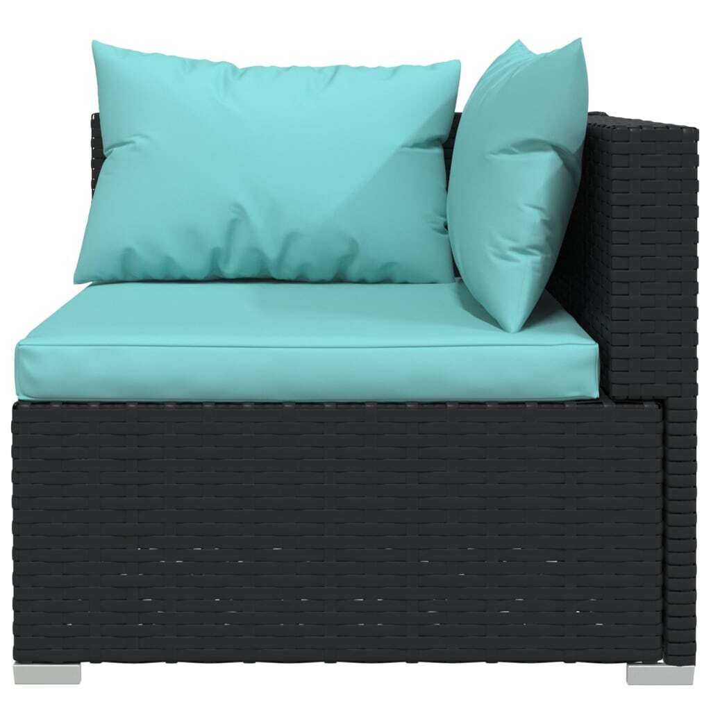 11 Piece Patio Lounge Set with Cushions Black Poly Rattan