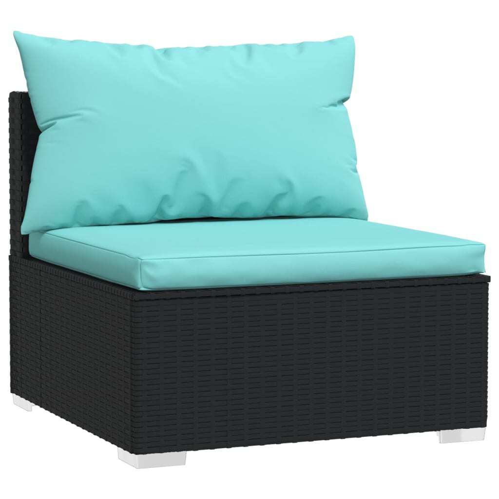11 Piece Patio Lounge Set with Cushions Black Poly Rattan