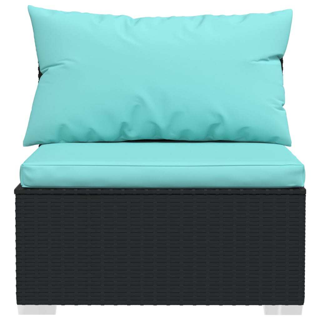 11 Piece Patio Lounge Set with Cushions Black Poly Rattan