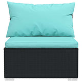 11 Piece Patio Lounge Set with Cushions Black Poly Rattan