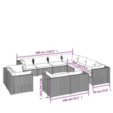 11 Piece Patio Lounge Set with Cushions Black Poly Rattan