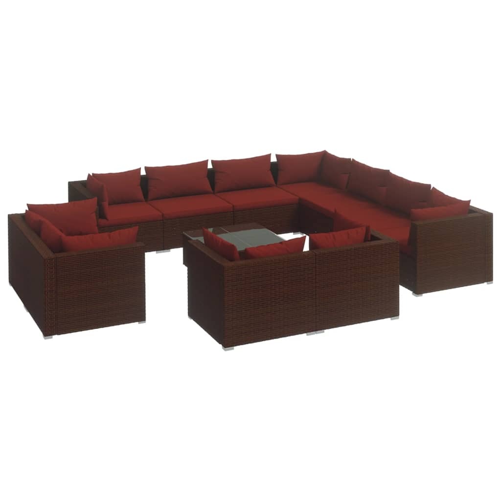 12 Piece Patio Lounge Set with Cushions Brown Poly Rattan
