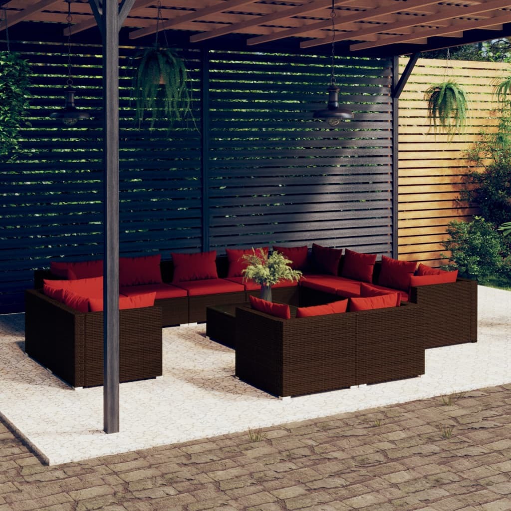 13 Piece Patio Lounge Set with Cushions Brown Poly Rattan