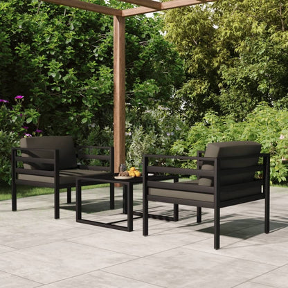 3 Piece Patio Lounge Set with Cushions Aluminum Anthracite