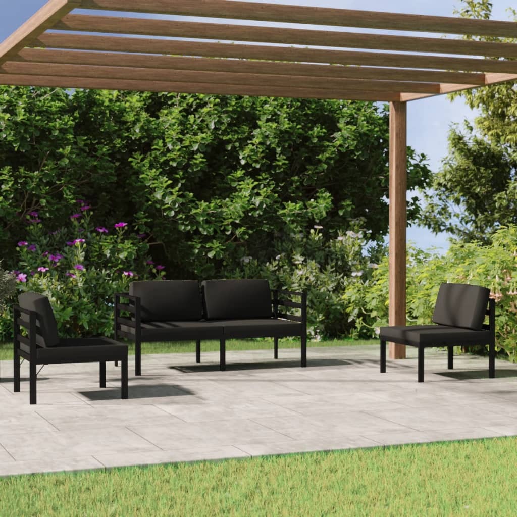 4 Piece Patio Lounge Set with Cushions Aluminum Anthracite