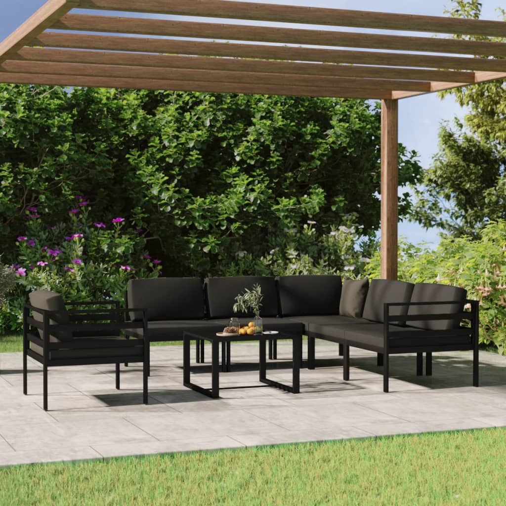 7 Piece Patio Lounge Set with Cushions Aluminum Anthracite
