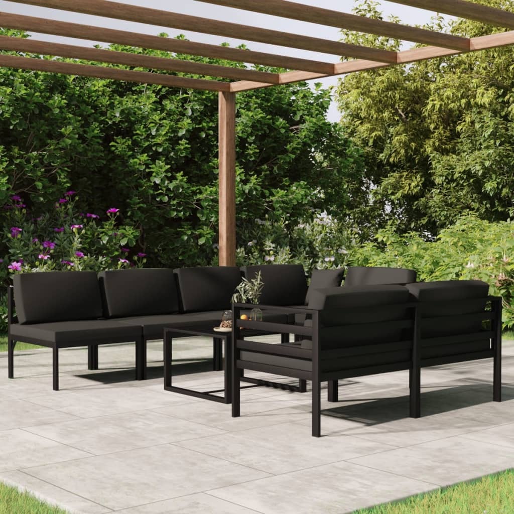8 Piece Patio Lounge Set with Cushions Aluminum Anthracite