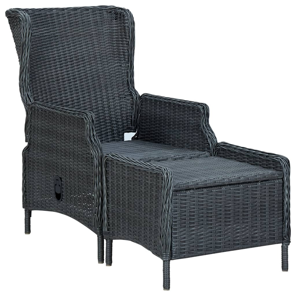 Reclining Patio Chair with Footstool Poly Rattan Dark Gray