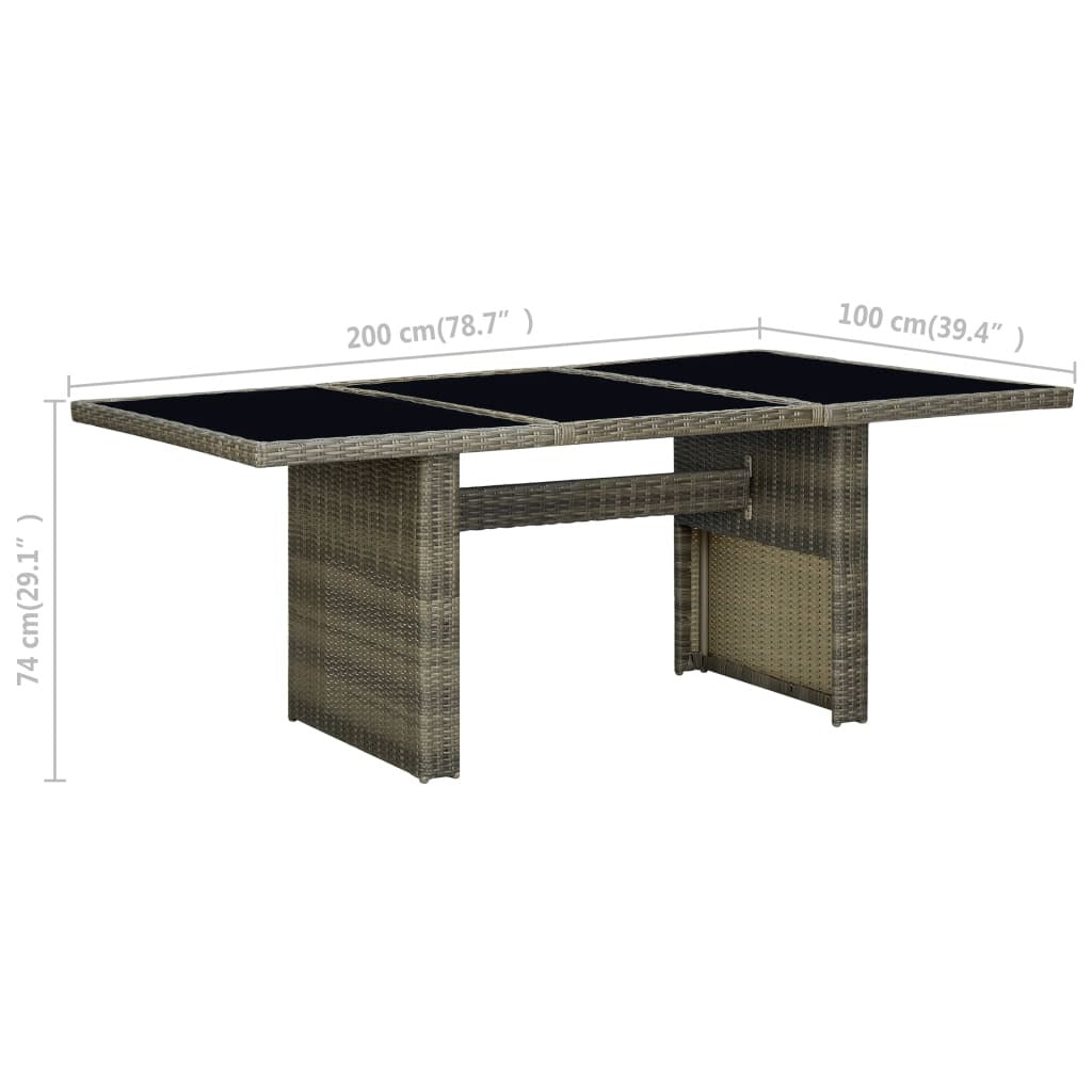 Patio Table Brown Poly Rattan and Tempered Glass