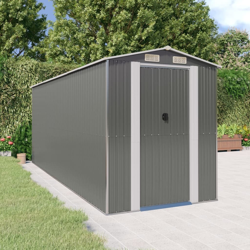 Garden Shed Light Gray 75.6"x205.9"x87.8" Galvanized Steel