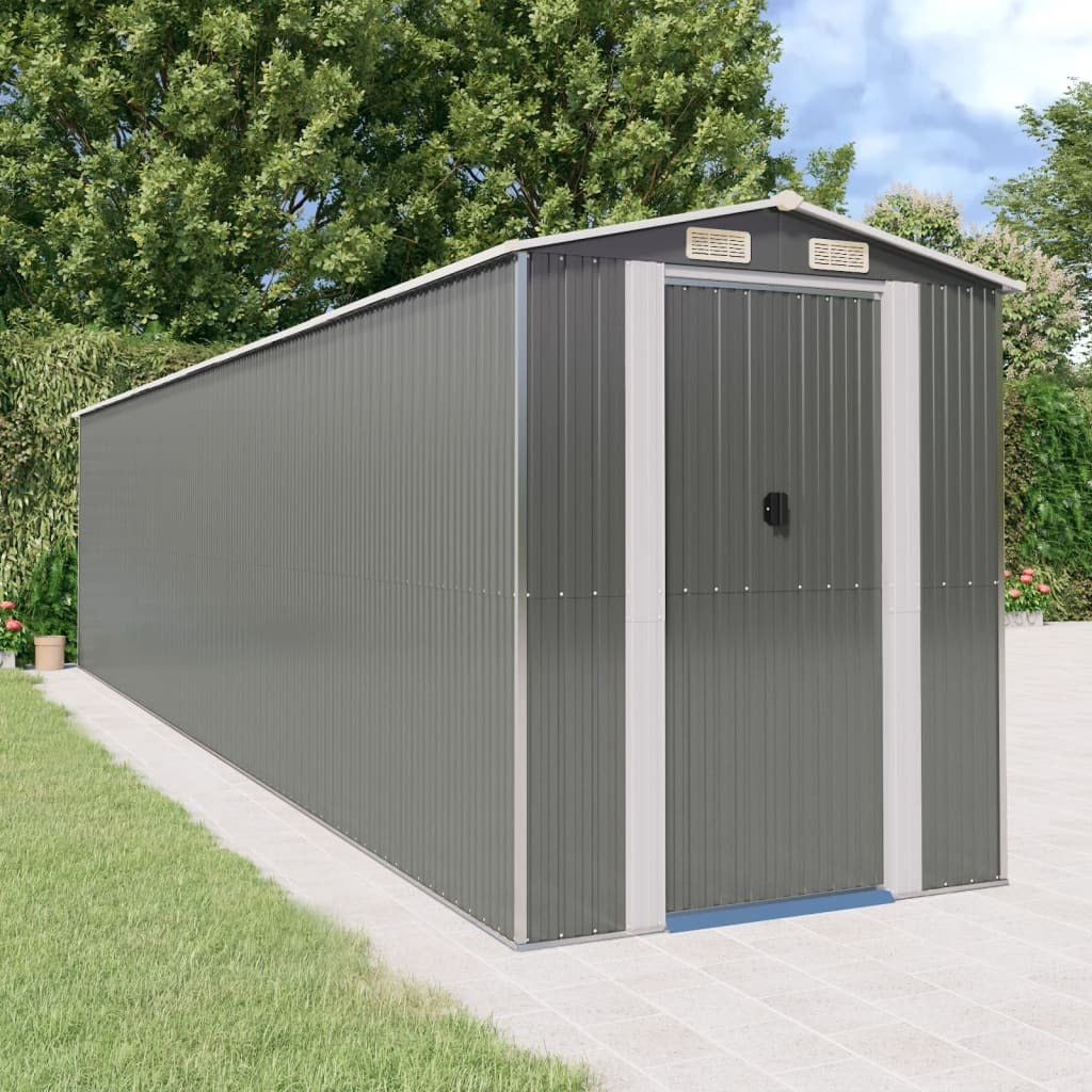 Garden Shed Light Gray 75.6"x336.6"x87.8" Galvanized Steel