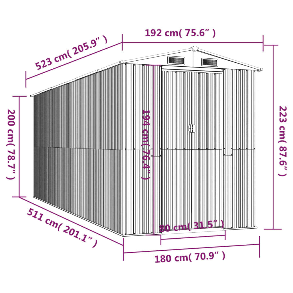 Garden Shed Anthracite 75.6"x205.9"x87.8" Galvanized Steel