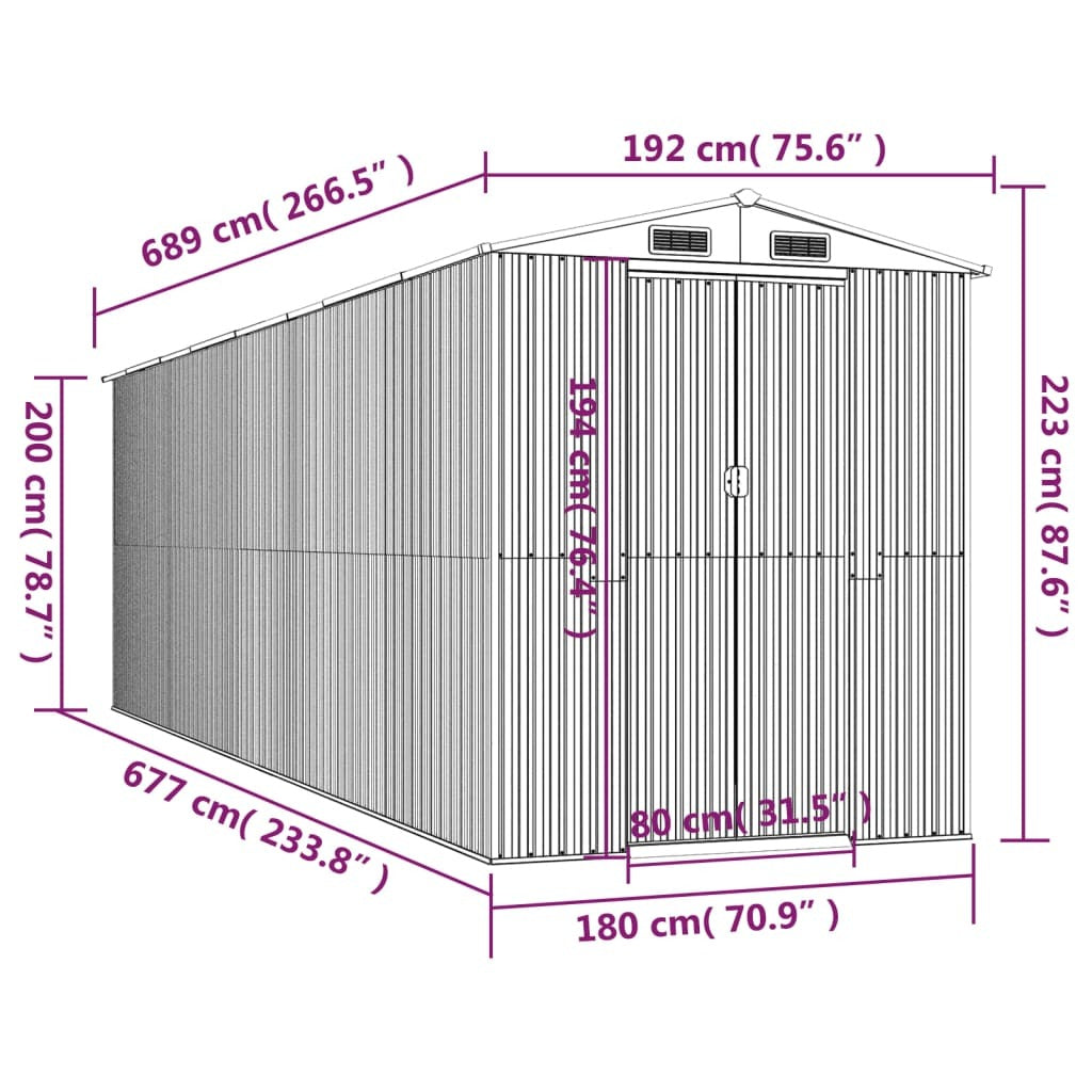 Garden Shed Anthracite 75.6"x271.3"x87.8" Galvanized Steel