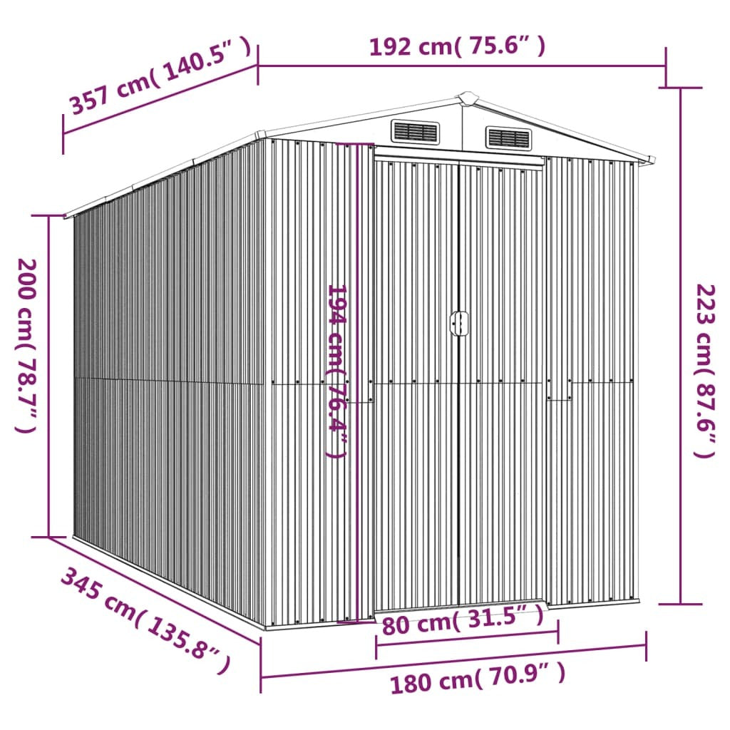 Garden Shed Dark Brown 75.6"x140.6"x87.8" Galvanized Steel