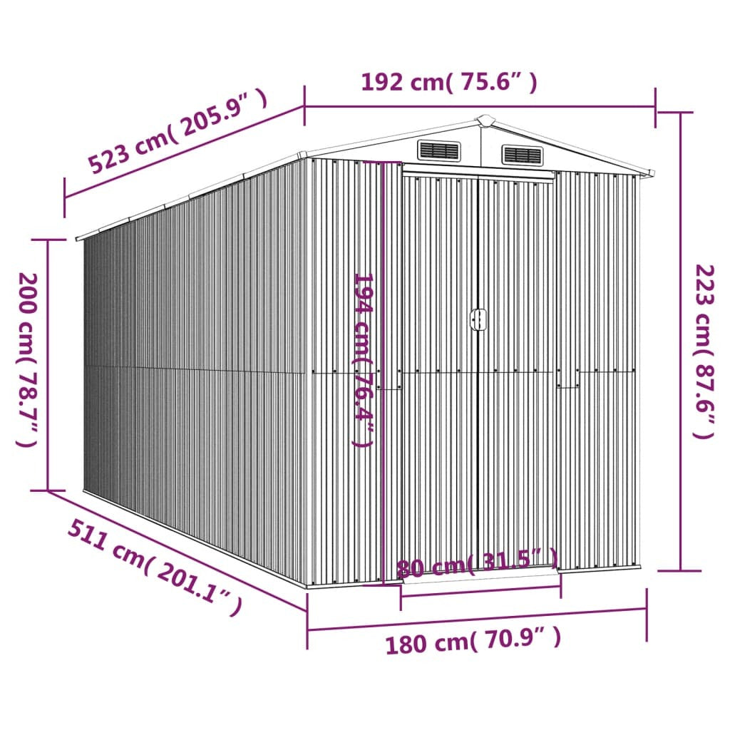 Garden Shed Light Brown 75.6"x205.9"x87.8" Galvanized Steel