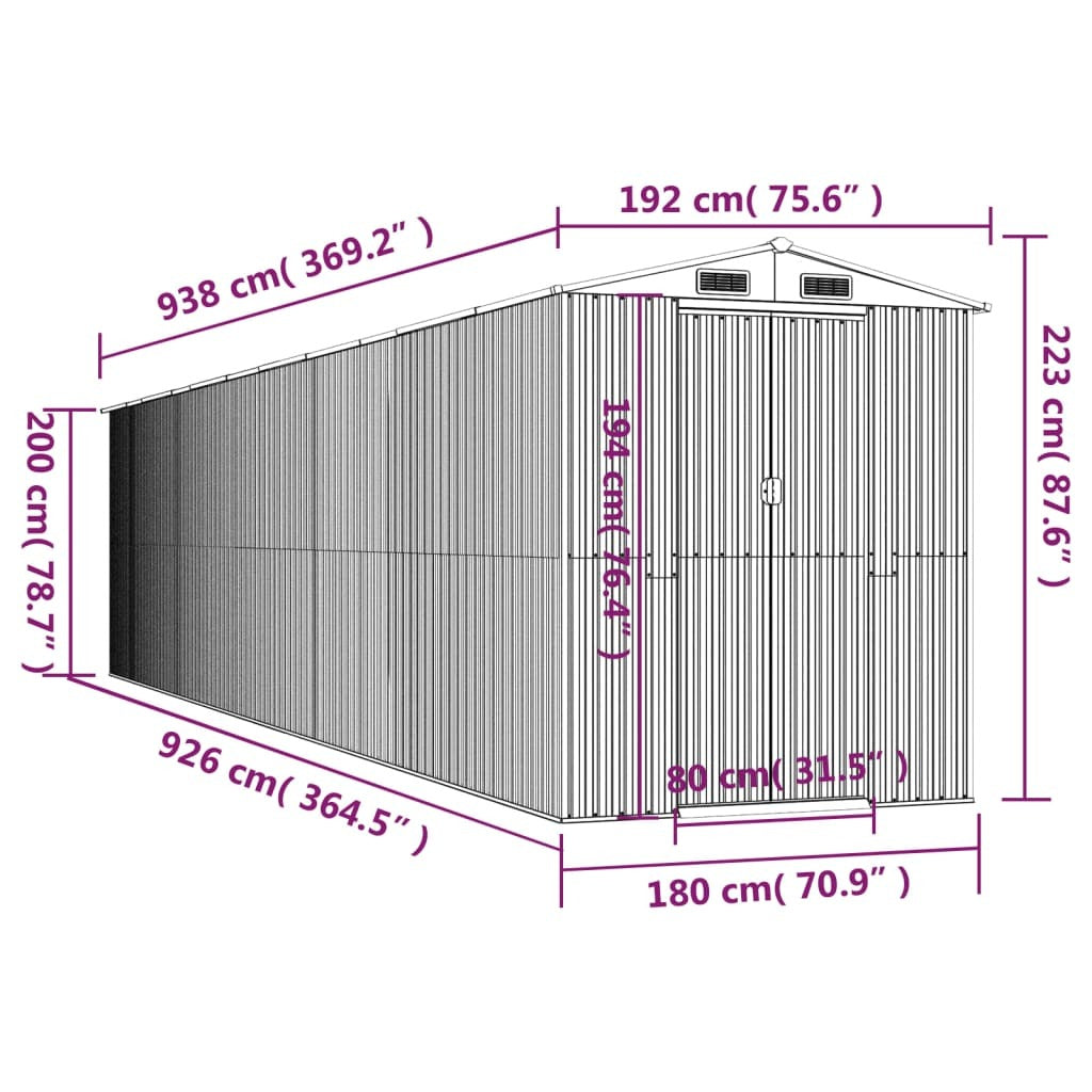 Garden Shed Light Brown 75.6"x369.3"x87.8" Galvanized Steel