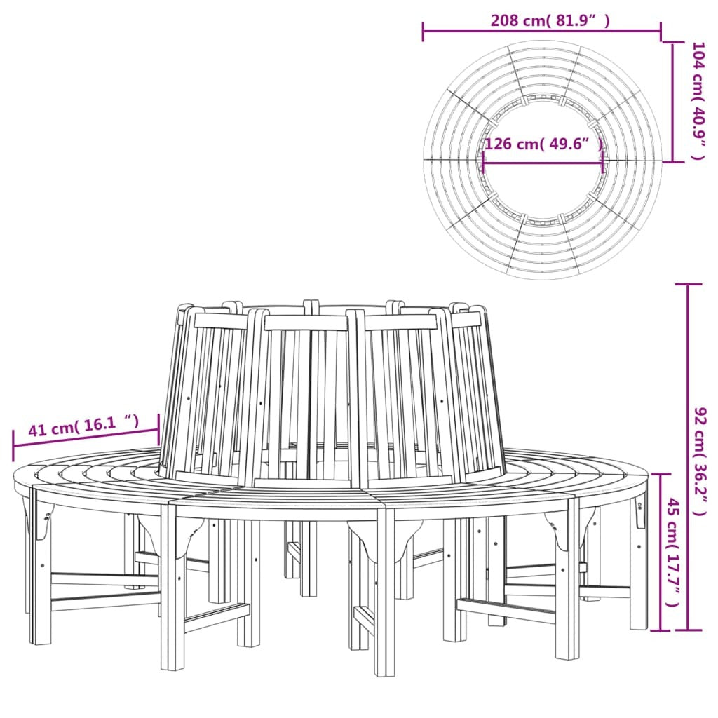 Round Tree Bench Ø81.9" Solid Wood Eucalyptus