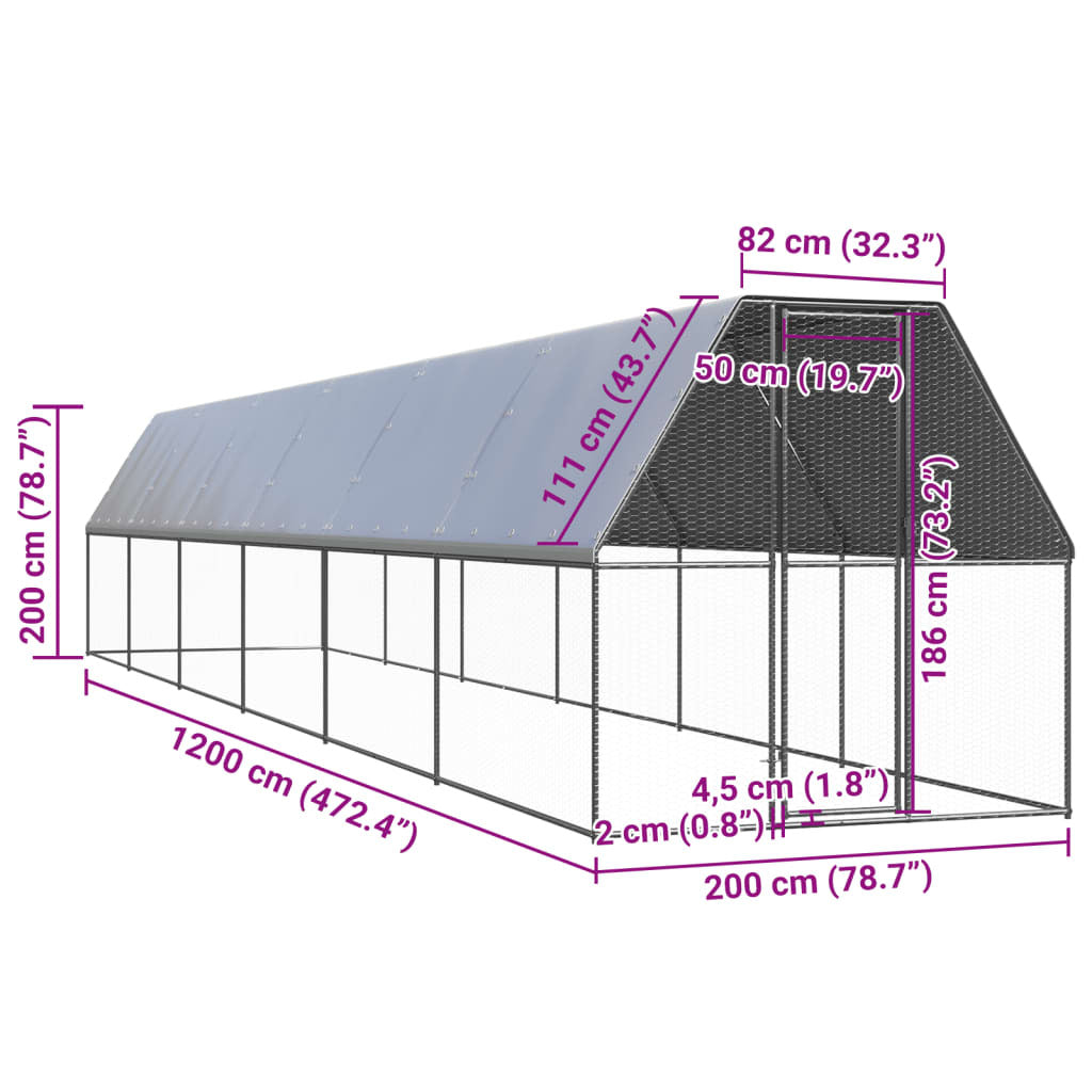 Outdoor Chicken Cage 6.6‘x39.4‘x6.6‘ Galvanized Steel