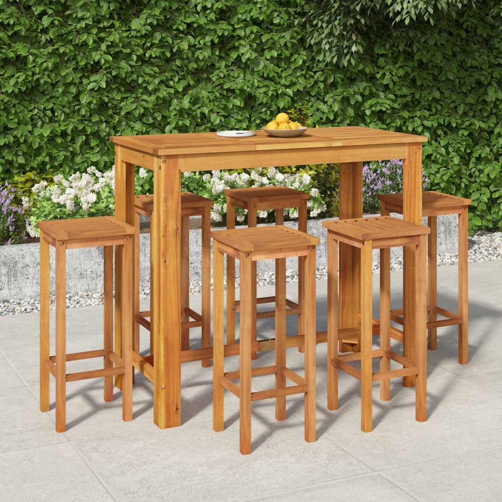 7 Piece Patio Bar Set Solid Wood Acacia