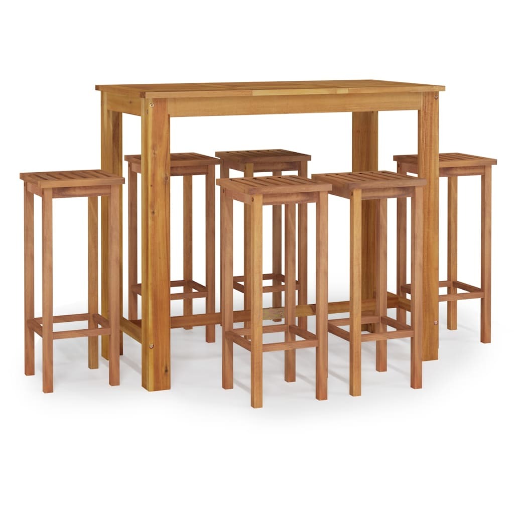 7 Piece Patio Bar Set Solid Wood Acacia