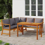 4 Piece Patio Dining Set with Cushions Solid Wood Acacia